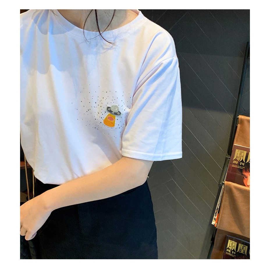 SUXI Áo Thun Ngắn Tay Thêu Hoa Xinh Xắn