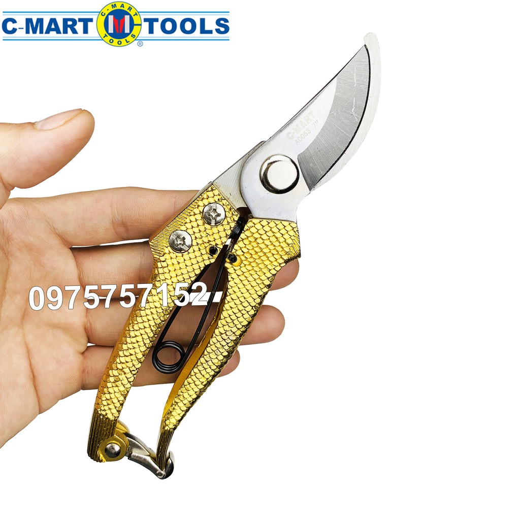 Bộ 2 kéo cắt cành lưỡi thép không gỉ C-Mart, cán hợp kim Carbon cứng vẩy rồng vàng