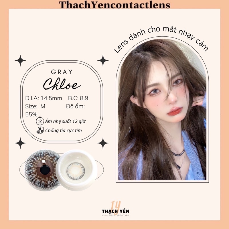 Kính Áp Tròng Chloe Xám Lens Gray Cận 0-10 Độ