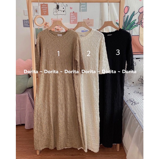 [Ảnh thật/Video] Váy suông đũi nhăn Basic, Đầm cổ tròn dáng suông Hàn Quốc - Dorita Boutique | BigBuy360 - bigbuy360.vn