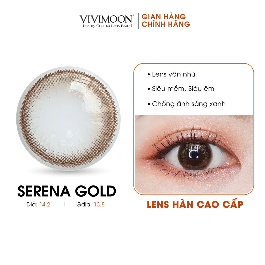 Kính áp tròng VIVIMOON Serena Gold - Lens cận nâu vân nhũ 14.2mm