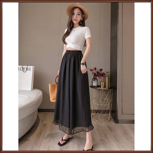 Quần Voan Ống Rộng Lưng Cao Hai Lớp Thời Trang Cho Nữ