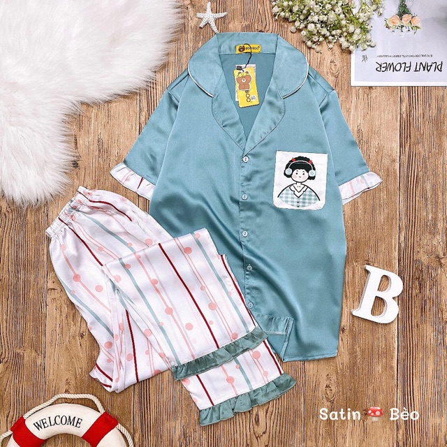 Set satin tay ngắn