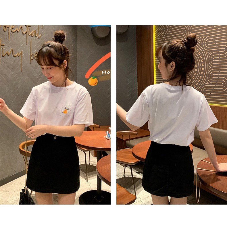 SUXI Áo Thun Ngắn Tay Thêu Hoa Xinh Xắn