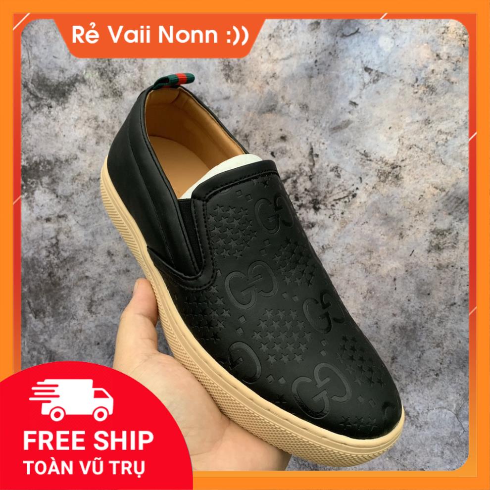 Giày lười cho nam , giày slip on da màu đen đế cao su cực kì êm ái