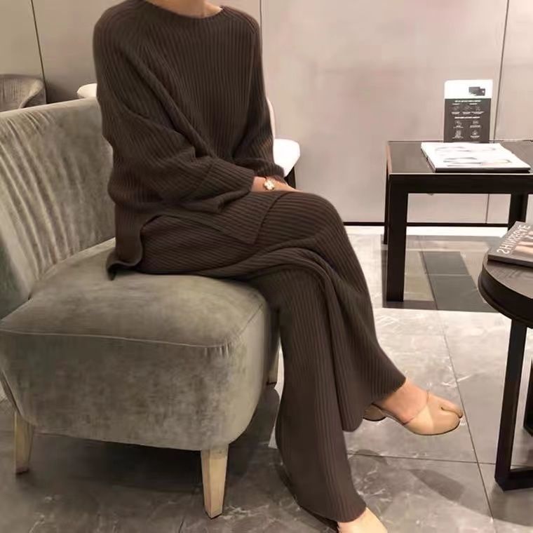 Set Áo Len Dài Tay + Quần Dài Ống Rộng Thời Trang Nữ