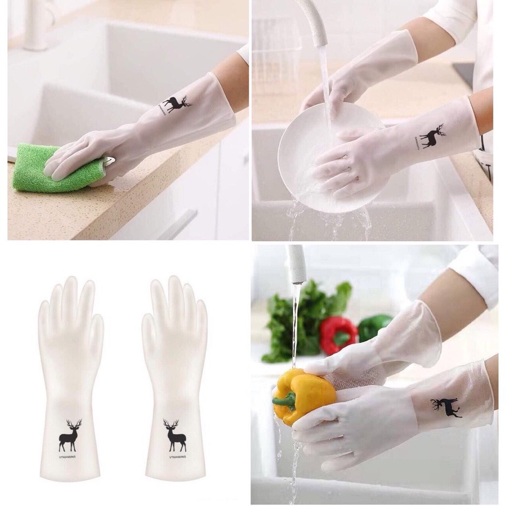 Găng tay cao su hình con hươu loại tốt, rửa bát, làm vườn siêu bền siêu dai găng tay co giãn in hình con hươu