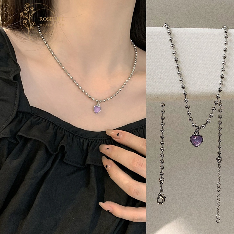 Vòng cổ Mặt Trái Tim Đính Đá Zircon Tím Thời Trang Hàn Quốc Cho Nữ