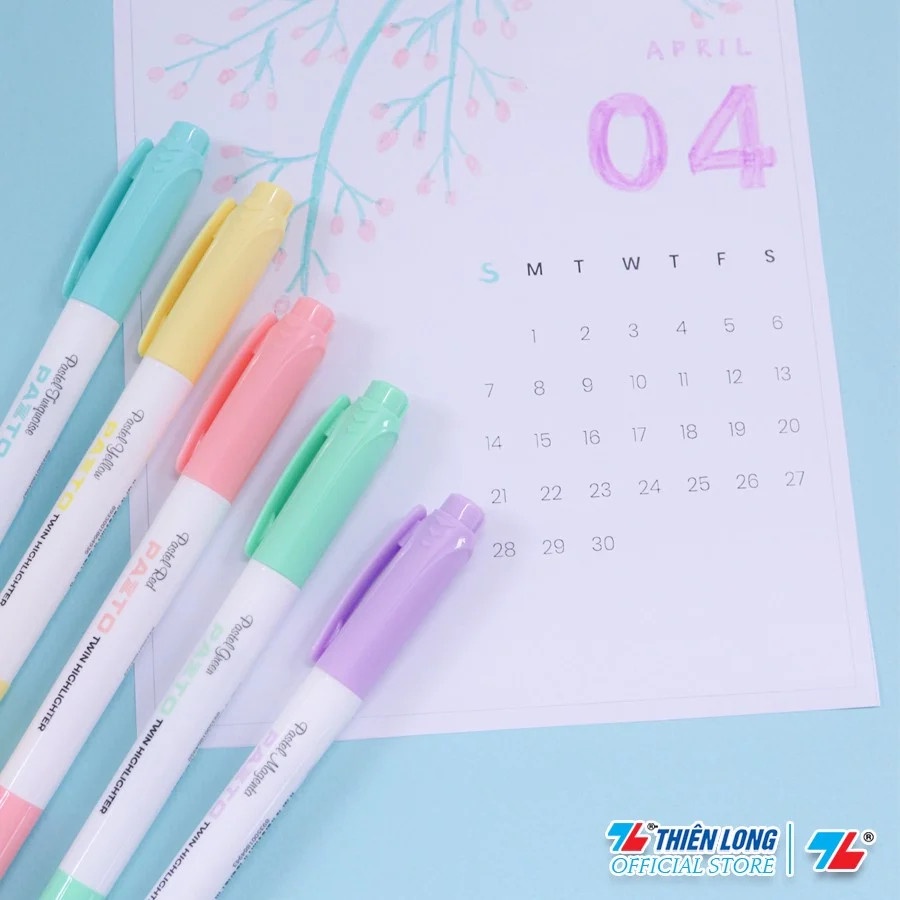 Bút dạ quang màu Pastel Thiên Long Pazto HL-016-Bút dạ quang rửa được - Không để lại vết khi Photocopy (Vỉ 5 cây 5 màu)