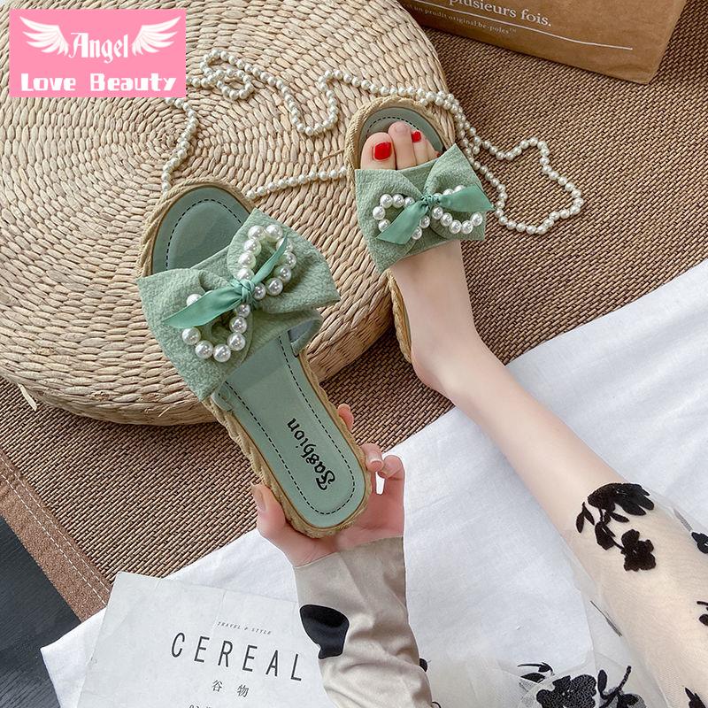 Dép Lê Đi Biển Đế Bằng Chống Trượt Đính Ngọc Trai Và Nơ Phong Cách Cổ Tích Thời Trang Mùa Hè Hàng Mới Dành Cho Bạn Nữ 2022