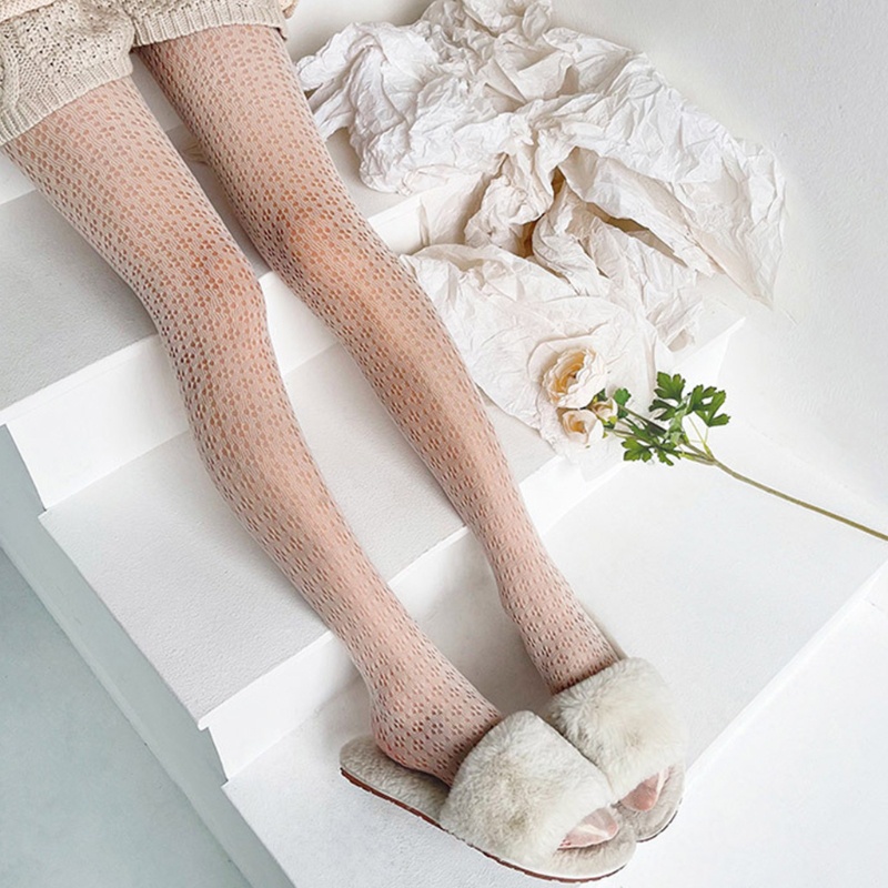 Quần Tất Dệt Kim Khoét Rỗng Họa Tiết Lưới Màu Trắng Sữa Phong Cách Lolita Cho Nữ