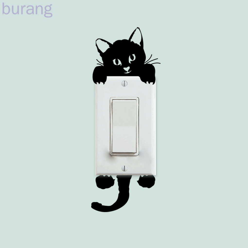 Miếng dán tường trang trí công tắc thiết kế hình mèo đen đáng yêu