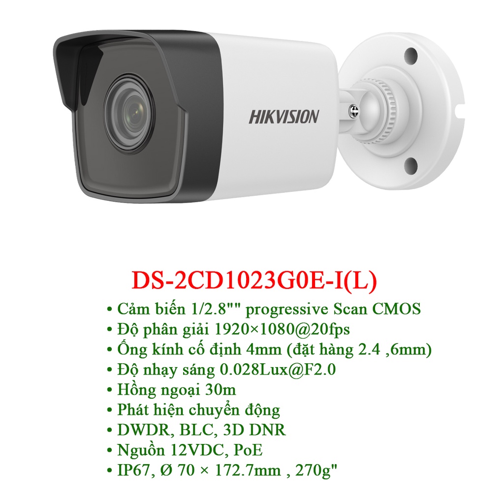 Trọn bộ camera IP POE HIKVISION 2mp Chính Hãng full HD 1080, Full phụ kiện lắp đặt, Bảo Hành 24 Tháng