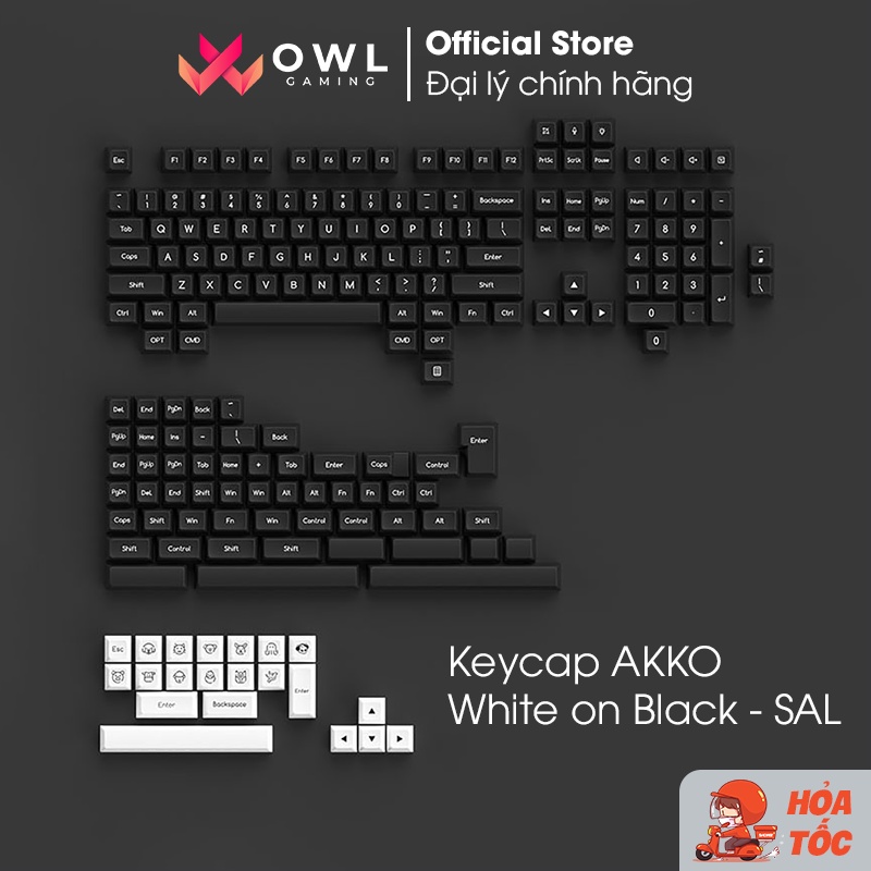 Set keycap AKKO White on Black WoB (ABS Double-Shot / SA-Leveled profile / 195 nút) - Hàng chính hãng