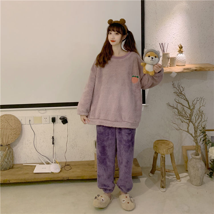 Set Pajamas Áo Dài Tay Cổ Bẻ + Quần Dài Cho Nữ