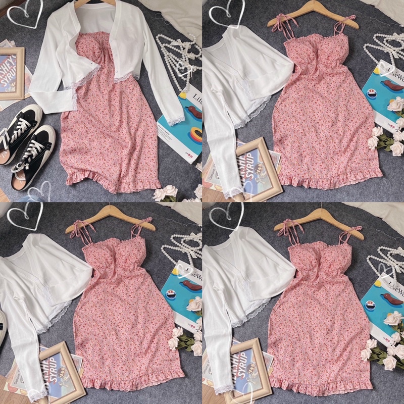 Váy Hoa nhí 2 dây kèm Cardigan CÓ NHIỀU MÀU TAMIEclothing | BigBuy360 - bigbuy360.vn