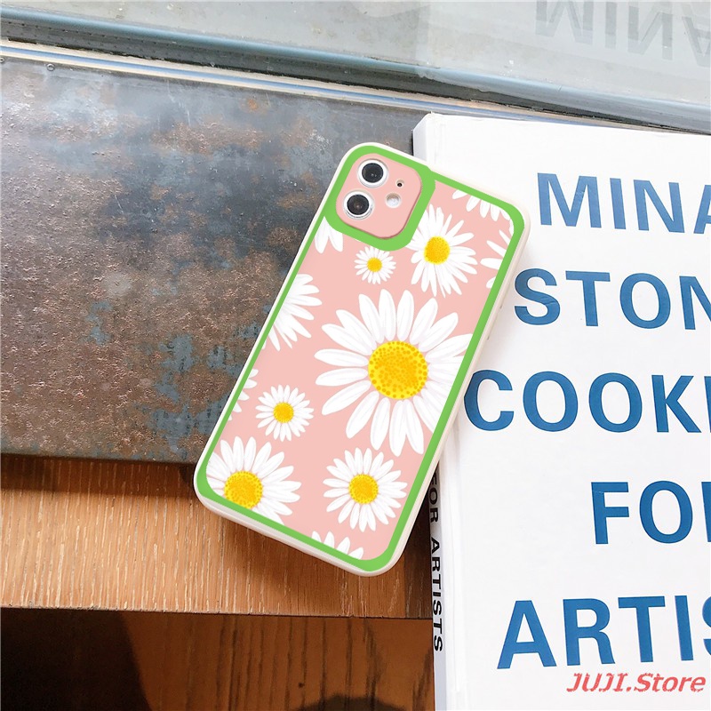 Ốp iphone - Ốp lưng iphone cạnh vuông viền camera hoa cúc trắng dành cho ip 6 đến 14promax - ng032