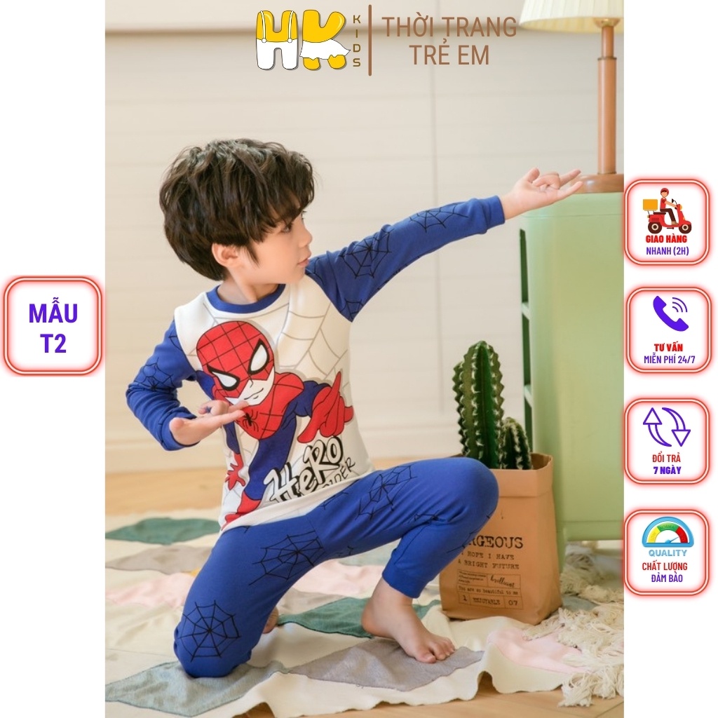 Bộ dài tay cho bé trai HK KIDS, chất COTTON dày dặn co giãn, giữ ấm giữ nhiệt tốt cho bé từ 2 đến 10 tuổi