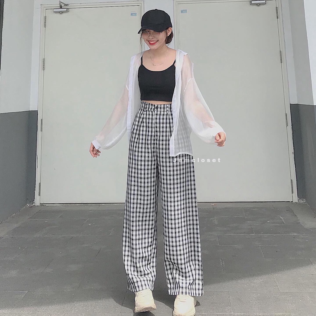 Quần Baggy Caro Nữ Cạp Cao Ống Suông From Rộng Hack Chân Dài  yeed - 2398 JEMCLOSET