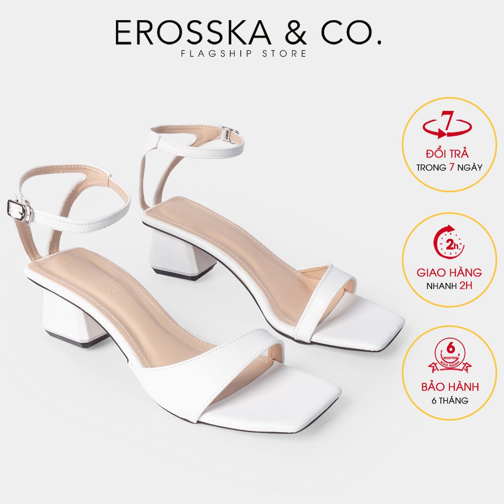 Giày sandal cao gót Erosska 2022 mũi vuông phối dây mảnh quai ngang cao 3cm_ EB032