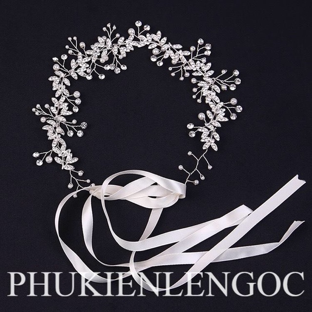 Dây đá cài tóc cô dâu đính hạt cực dễ thương