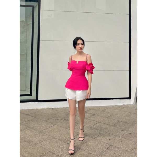DE M'AIMER - Áo Cherie Màu Hồng Fuchsia Thời Thượng Vải Linen