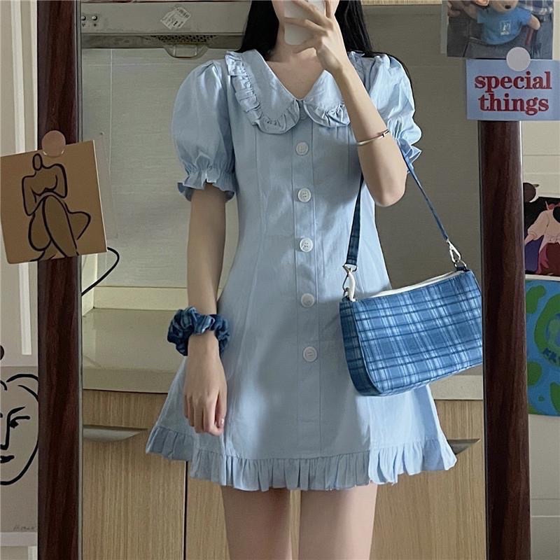 (SẴN - VIDEO THẬT) Váy cổ bèo tiểu thư nhẹ nhàng phong cách Hàn Quốc cho mùa hè thời trang nữ