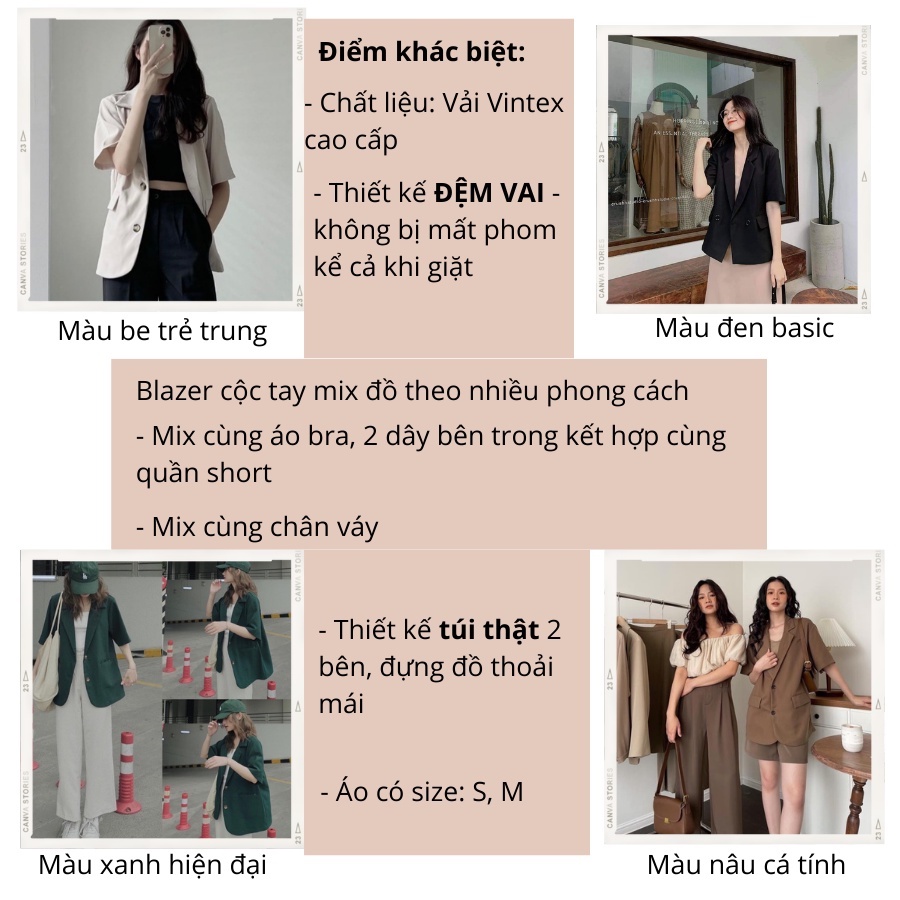 ÁO BLAZER Ulzzang CỘC TAY NGẮN, ÁO VEST KHOÁC NGOÀI PHONG CÁCH HÀN QUỐC BE, ĐEN, XANH, NÂU ĐỆM VAI VÀ CÓ SIZE S, M | BigBuy360 - bigbuy360.vn