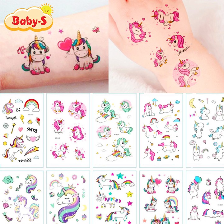 Hình xăm Unicorn dán chống nước nhiều màu sắc xinh yêu lung linh cho bé yêu thỏa thích vui chơi Baby-S – SST007