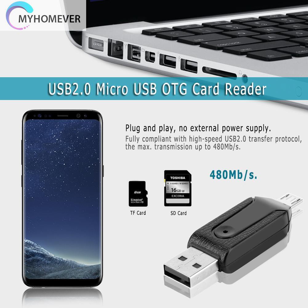 myhomever USB2.0 Micro USB OTG Card Reader for TF SD Memery Card for PC Mobile Phone