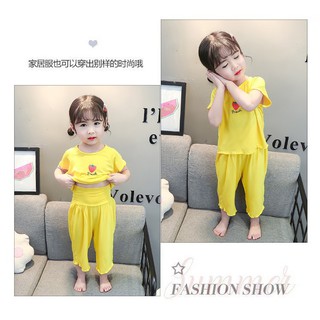 Ảnh thật - bộ bé gái mặc nhà cotton lạnh in quả dâu 3m cho bé dưới 8t