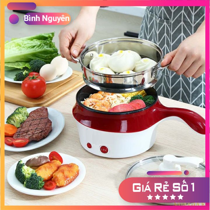 NỒI LẨU ĐIỆN MINI ĐA NĂNG KÈM HẤP 2 NẤC NHIỆT, RÁN,CHIÊN