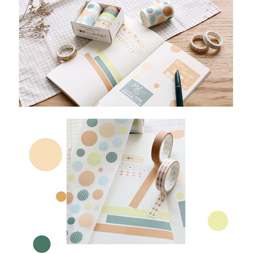 Set băng dính washi tape chấm bi trang trí planner WST2311