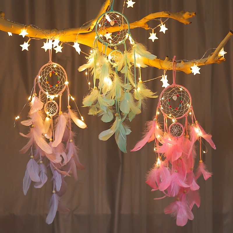 Dream Catcher Trang Trí Có Đèn Tặng Kèm Móc Dán