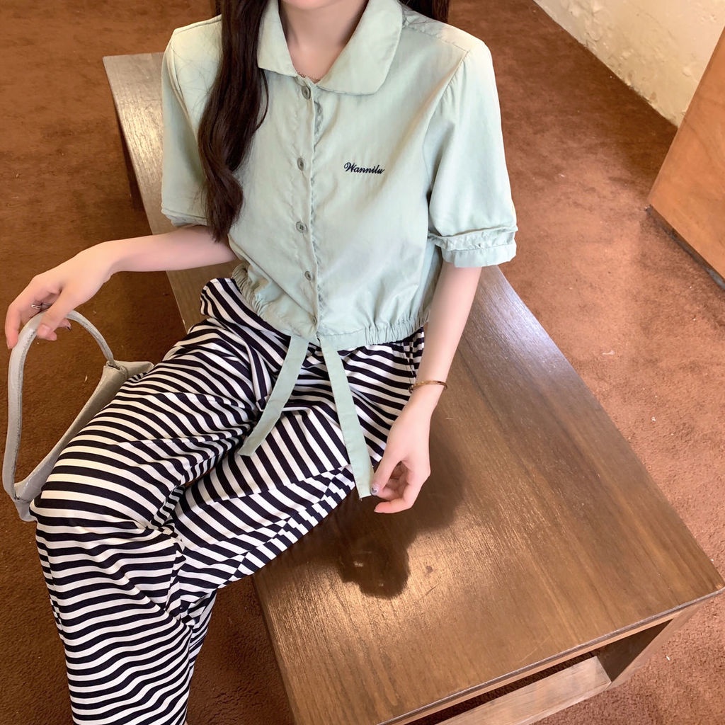 Áo Sơ Mi Dáng Rộng Cài Nút Thắt Dây Sáng Tạo Phong Cách Hàn Quốc Thời Trang Mù