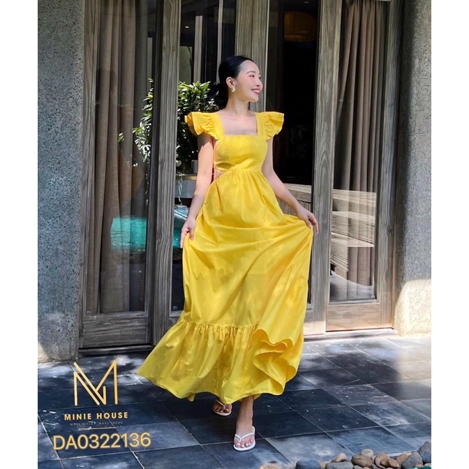 Đầm maxi đi biển cánh tiên hở lưng khoét eo nơ lưng nhún thun 3 màu hot trend
