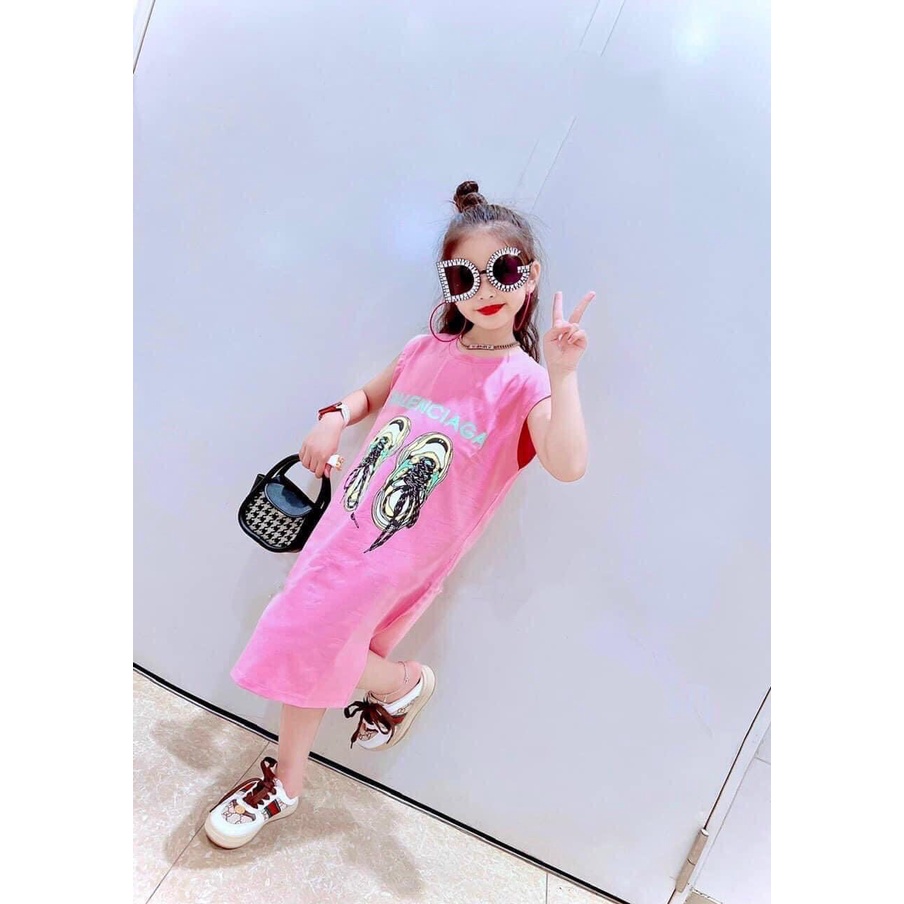 Đầm bé gái in hình đôi giày 3D , Váy cho bé dáng xuông chất cotton( ảnh thật shop tự chụp tự quay)