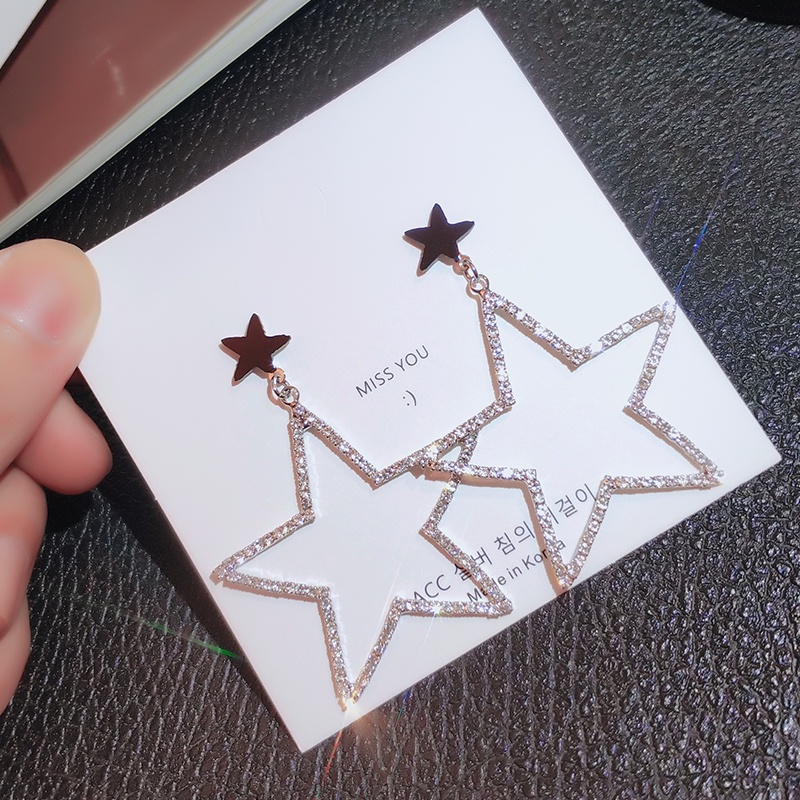 Bông tai JIUDUOLAN hình ngôi sao năm cánh rỗng lớn đính đá tinh tế phong cách Âu Mỹ