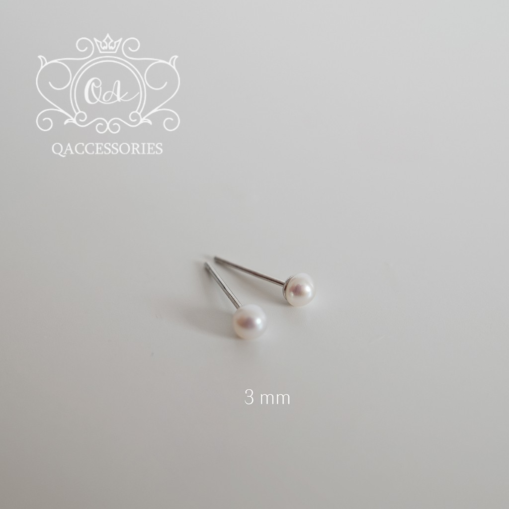 Bông tai bạc 925 ngọc trai nhân tạo khuyên nụ trơn mini tròn tối giản S925 PEARL Silver Earrings QA SILVER EA200801