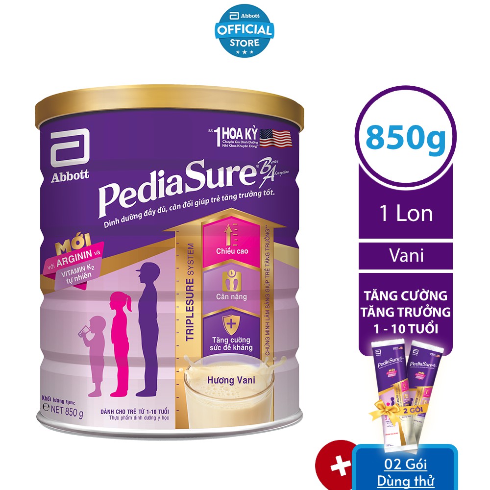 [Mã FMCGHOT -10% đơn 400K] [Tặng 02 gói dùng thử] Sữa bột Pediasure 850g