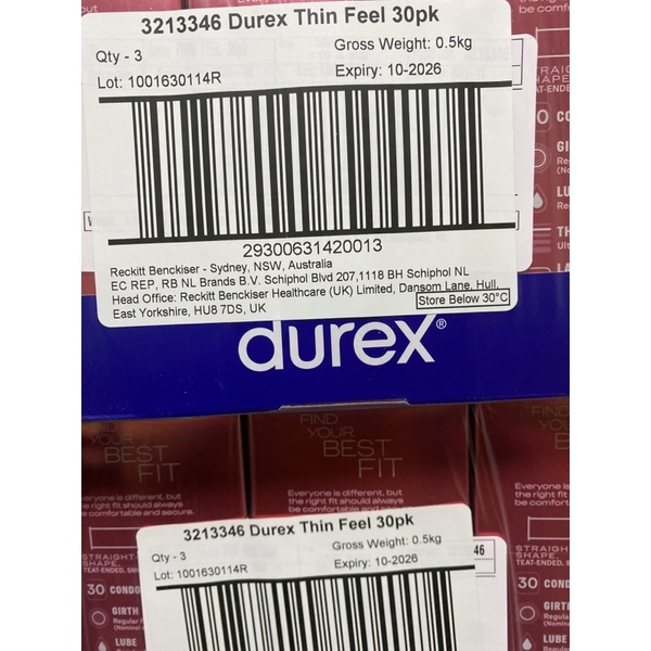 BCS Durex đỏ hộp 30 cái (Úc chuẩn)