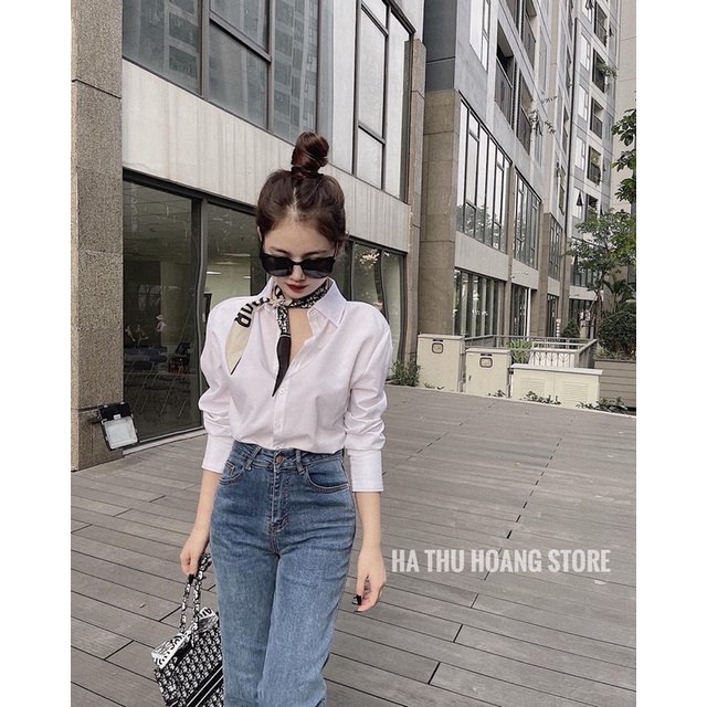 QUẦN JEAN NỮ DÁNG SUÔNG MÀU XANH GẬP GẤU