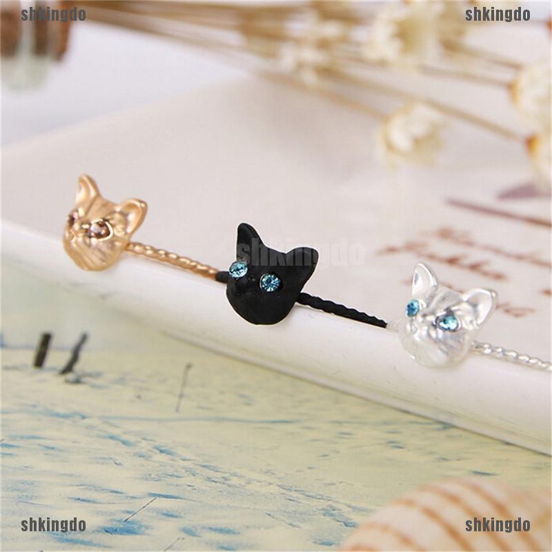 Nhẫn hợp kim hình mèo đính đá dễ thương