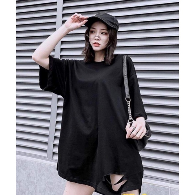 Áo thun tay lỡ rách gấu chất cotton CoolZ phông Unisex nam nữ Cotton oversize form rộng phong cách