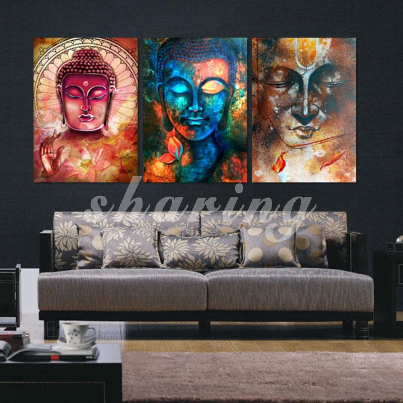 Tranh sơn dầu vải Canvas 3 mảnh Phật tượng phật