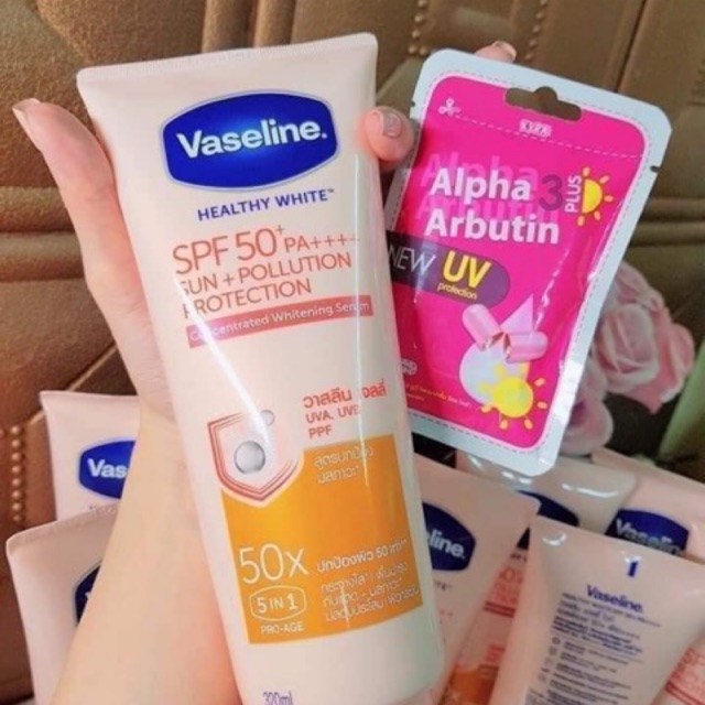 Combo viên kích trắng da & dưỡng body Vaseline 50x - 320ml thái lan