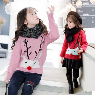Áo len 2 lớp bé gái hình tuần lộc