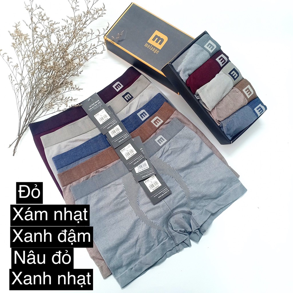 Hộp 4 quần sịp nam lót nam đùi boxer dệt cotton co giãn cao cấp Melange