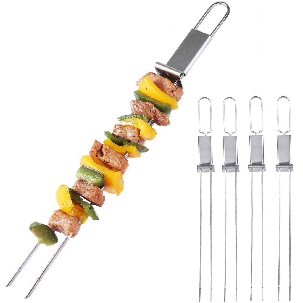 Xiên Nướng Bbq Bằng Thép Không Gỉ Chống Bỏng Kèm Thanh Trượt Tiện Dụng