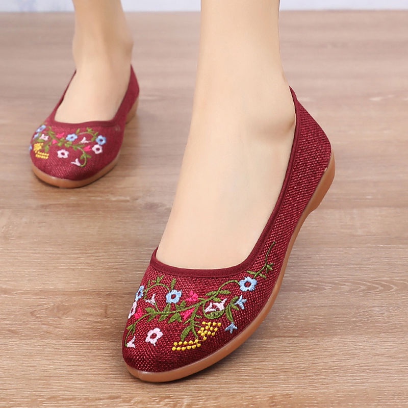 Giày Vải Đế Bằng Chống Trượt Thêu Họa Tiết Mới Cho Nữ